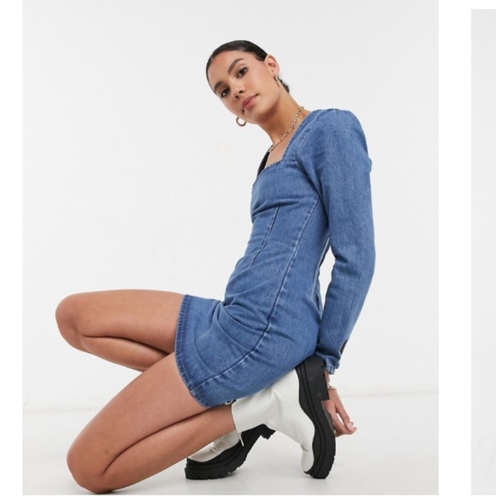 ASOS Tall ASOS DESIGN Tall split sleeve mini dress in lightwash